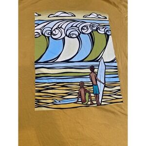 Heather Brown‎ Art x Uniqlo Size L Orange T Shirt Art to Wear Hawaii Surf Waves